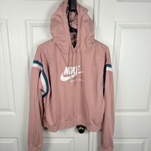 Nike Women's Sportswear Pullover Hoodie Pink Graphic Logo DJ1105 Size Large